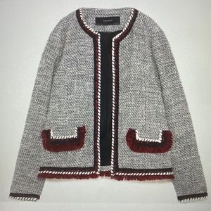 Zara Basic - Tweed Black/White with Red Outlined Pockets Size: XS Classic Style